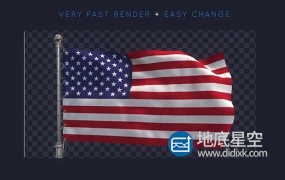 AE模板-E3D逼真的国旗红旗旗帜飘动logo展示