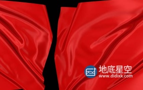 视频素材-红布旗帜红旗展开转场动画