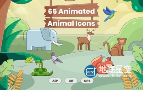 AE模板-65个可爱的宠物野生动物鸟类图标动画  65 Animated Animal Icons