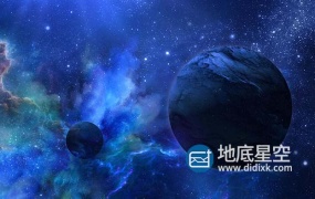 视频素材-抽象的蓝色空间背景与行星和恒星闪耀视频