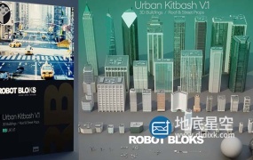 3D模型-城市楼房建筑模型 Gumroad – ROBOT BLOCKS Urban Kitbash V1
