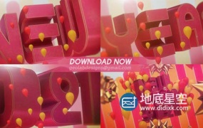 AE模板-2021新年快乐春节过年漂亮优雅三维立体文字烟花片头 Happy New Year 2021