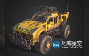 3D模型-锈迹斑斑的黄色武装越野汽车C4D模型