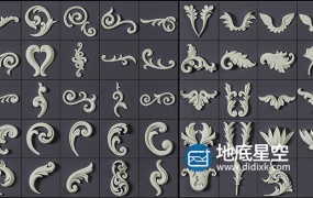 3D模型-150个家具装饰欧式雕花建筑木雕画笔雕刻模型预设