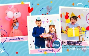 AE模板-可爱卡通儿童生日祝福照片相册幻灯片片头 Happy Birthday Slideshow 2