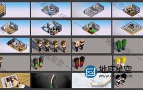 C4D模型预设-低面像素人物生活场景元素模型合集