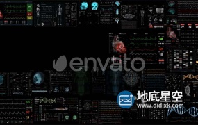 AE模板-300个科技感生物医疗超声波红细胞人物DNA脑电图CT神经心脏嗜中性粒细胞界面元素HUD动画包