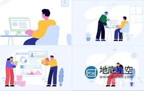 AE/PR模板-MG卡通人物商务办公场景社交演讲动画