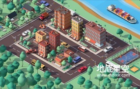 3D模型-低多边形卡通楼房场景