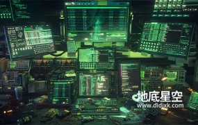 3D模型-电影风格黑客电脑工作台场景模型