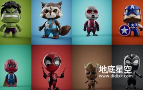 C4D模型-站在滑板上的手办玩偶卡通复仇者英雄角色模型