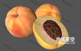 3D模型-切开成熟的桃子半块黄桃水果C4D模型