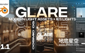 Blender插件-现代室内灯具灯光效果工具 Glare V1.1 – Modern Light Asset + Ies Light