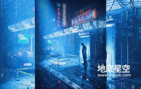 C4D模型-夜雨中的街边乌托邦旅店模型