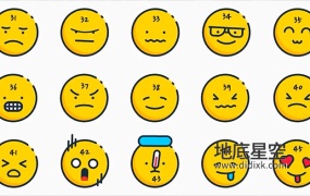 AE模板-49个手绘社交媒体Emoji搞笑快乐微笑悲伤动画表情包 Animated Emojis Pack