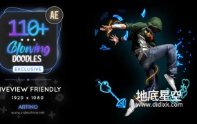 AE脚本-110种卡通箭头烟雾泡泡碰撞涂鸦手绘发光轮廓运动线条图形动画