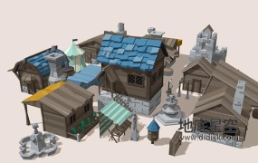 3D模型-20个低面多边形中世纪建筑模型集