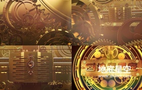 AE模板-大气震撼的三维金色的机械齿轮电影LOGO标志片头动画