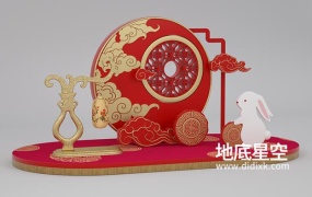 C4D模型-复古风中式国潮古典中秋节商场