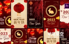 PR模板-6组竖屏中国农历新年春节兔年风新年快乐海报封面宣传展示动画
