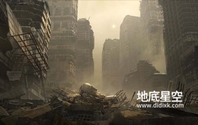 3D模型-战后城市建筑废墟楼房破损倒塌C4D模型