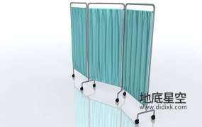 3D模型-医院卫生室带轮移动隔断蓝色折叠屏风C4D模型