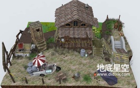 3D模型-低面卡通庄园小木屋C4D模型