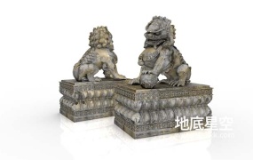 3D模型-古代雕刻石狮C4D模型
