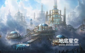 3D模型-神话的精灵天使之城奇幻的乌托邦城堡极乐世界城堡模型
