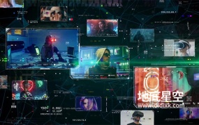 AE模板-赛博朋克故障干扰科技感风格图片网格汇聚片头