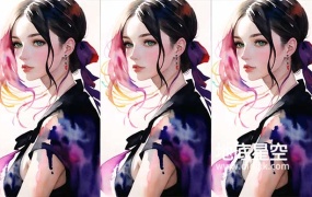 水彩女半身侧身像