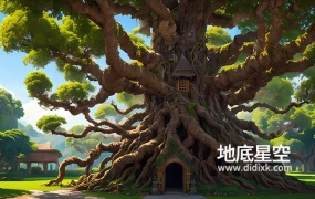 宫崎骏风格的大榕树房屋图