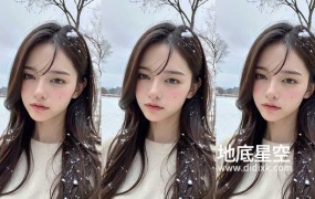 下雪天室外女孩自拍照