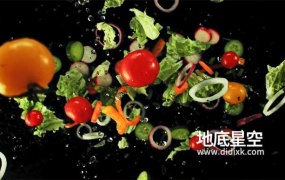 视频素材-实拍蔬菜沙拉飞起下落慢镜头