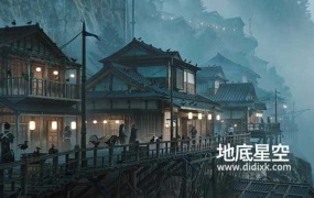 3D模型-复古实木结构中式日式房屋建筑道具元素