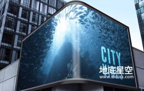 AE模板-逼真的3D城市景观商场建筑物广告牌上的大型3D曲面屏幕动画样机