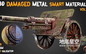 30组SP老旧钢铁污迹智能材质贴图预设 Artstation – 30 Damaged Metal Smart Materials + BPR Textures – Vol.2
