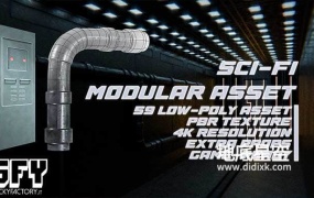 Blender预设-科幻窗户墙面地板管道3D模型资产 Sci-Fi Modular Asset Pack