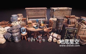 3D模型-西部道具包模型资产