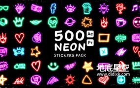 AE/PR模板-500个发光的霓虹图形贴纸动画 Neon Stickers Pack