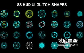AE模板-88个科幻科技感数据信息UI界面图形动画 HUD UI Glitch Shapes