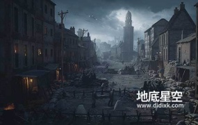 3D模型-战争废墟中倒塌房屋建筑场景模型资产