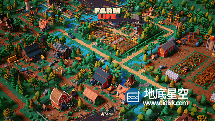 C4D模型-低面多边形农场田园生活场景模型