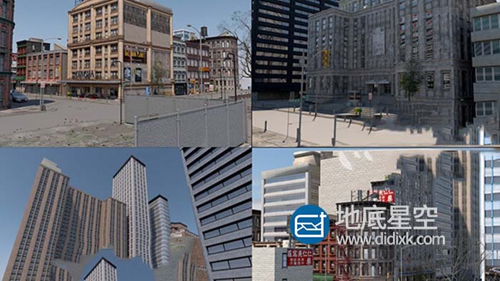 C4D模型-5套C4D城市街区街道老城市城市高楼高楼大厦楼房 城市街道模型合集