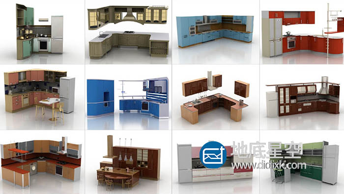 3D模型-28套厨房橱柜模型合集 Kitchen set 3d models
