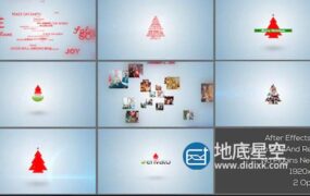 AE模板-文字或图形照片汇聚形成圣诞树的logo标志开场