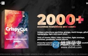 AE脚本-2000摄像机模糊冲击扭曲缩放信号失真干扰光效粒子视频无缝转场过渡效果 CrispyCut Transitions