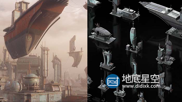 C4D模型-赛博朋克外星球科幻建筑重金属建筑3D模型