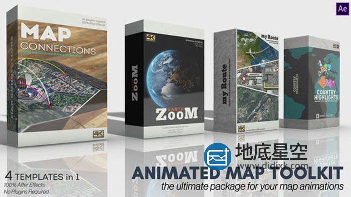 AE模板-地球冲击地图连线路径动画生成器 Animated Map Toolkit