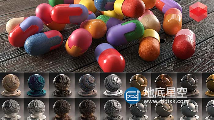 500种C4D Redshift渲染器金属石材混凝土塑料木材玻璃液体科技日常材质预设 Redshift Shader Suite V4